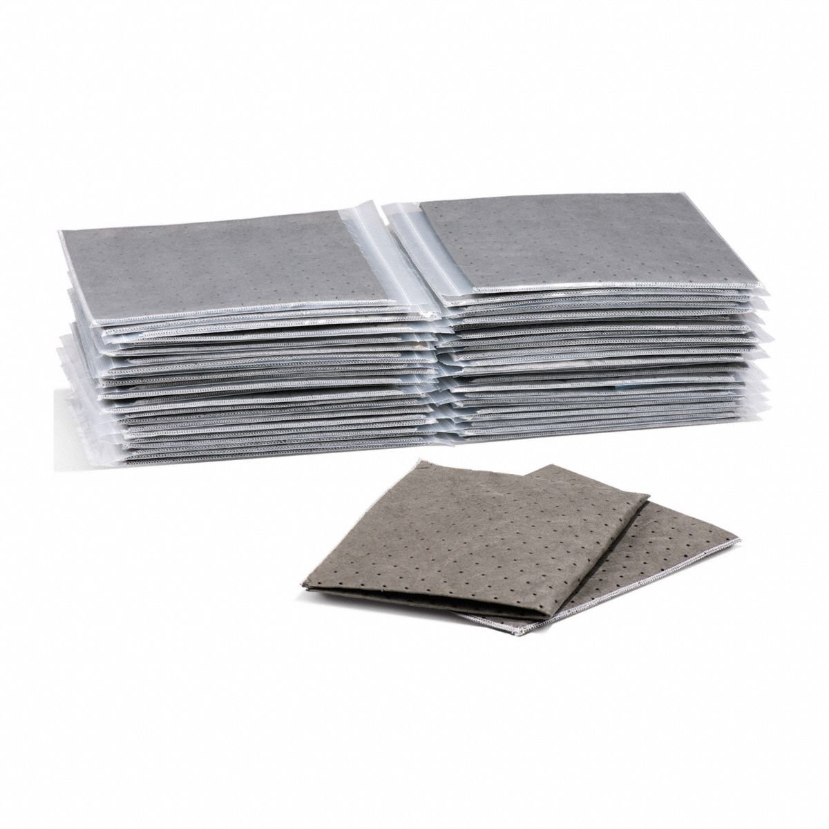 PIG Sorbent Pad: Sorbent Pad, 12 in Wd, 15 in Lg, Gray, 50 Pads, Not Perforated, 50 PK