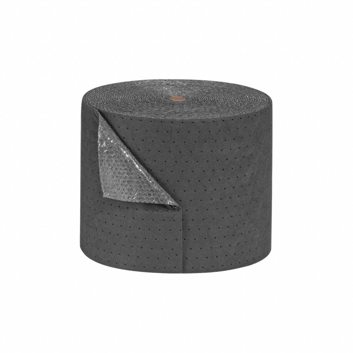 PIG Sorbent Pad: Sorbent Pad, 15 in Wd, 100 ft Lg, Gray, 1 Pads, Bases/Oils/Solvents/Universal/Water