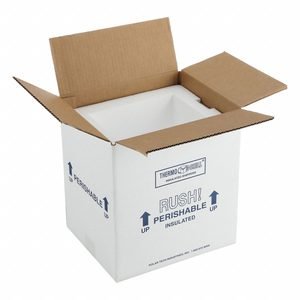 Insulated Shipping Container: 8 in x 6 in x 9 in, 1.5 in Insert Wall Thick, Cardboard, White, 4 PK