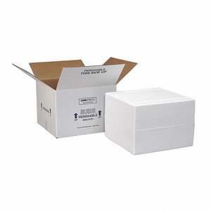 Insulated Shipping Container: 10 3/8 in x 10 3/8 in x 7 1/4 in, 1.25 in Insert Wall Thick, 4 PK