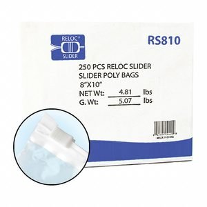 RELOC ZIPPIT Reclosable Bag: 2 mil Thick, 8 in Wd, 10 in Lg, Hang Hole Not Included, Box, 250 PK