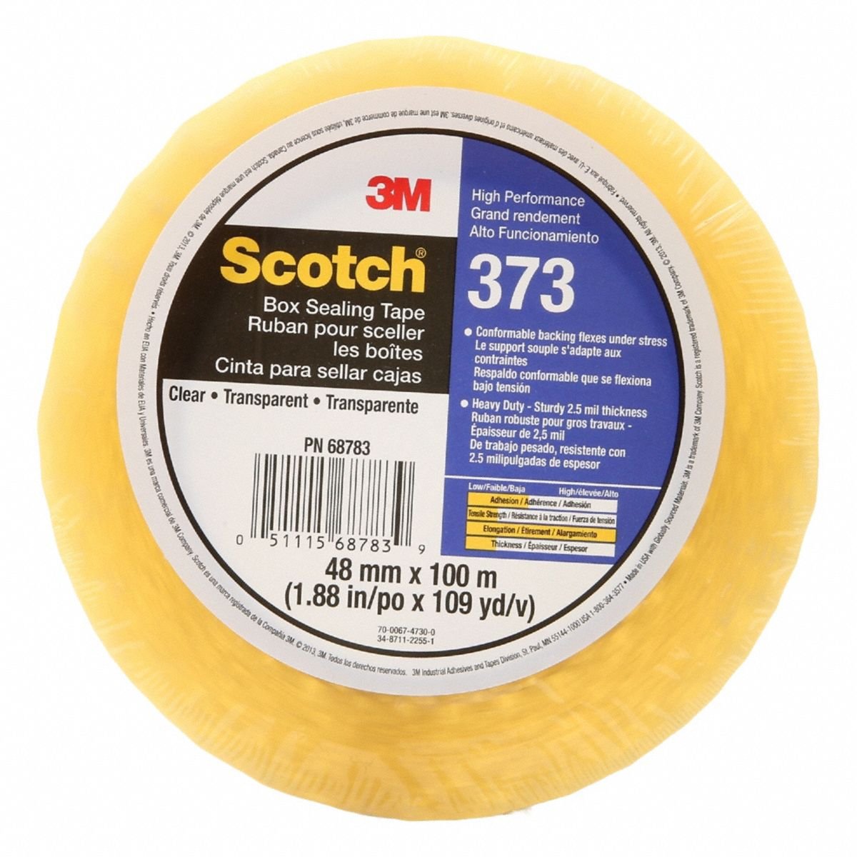 SCOTCH Carton Sealing Tape: 2.5 mil Tape Thick, 2 in x 110 yd, 373