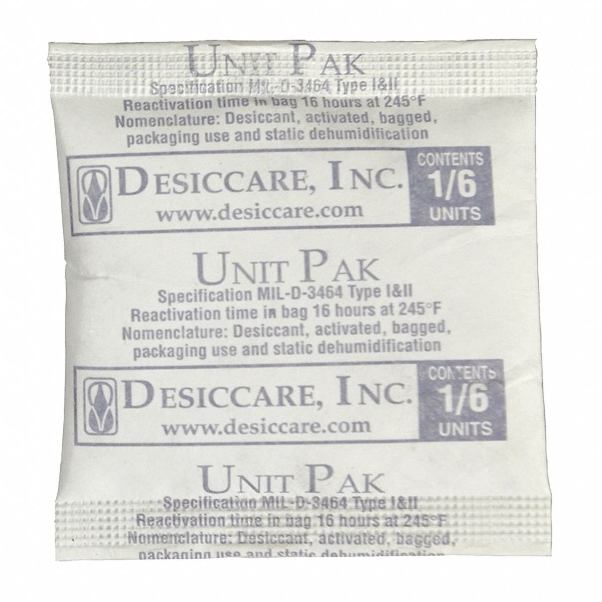 Desiccant Bag: 2 1/8 in Wd, 2 1/8 in Lg, 0.03 cu ft Area Protected, 7 g Desiccant Bag Size, 1,200 PK