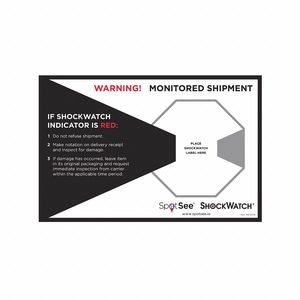 Shock Indicating Label: 5 3/4 in Label Wd, 8 3/4 in Label Ht, English, Not Resettable, 500 PK