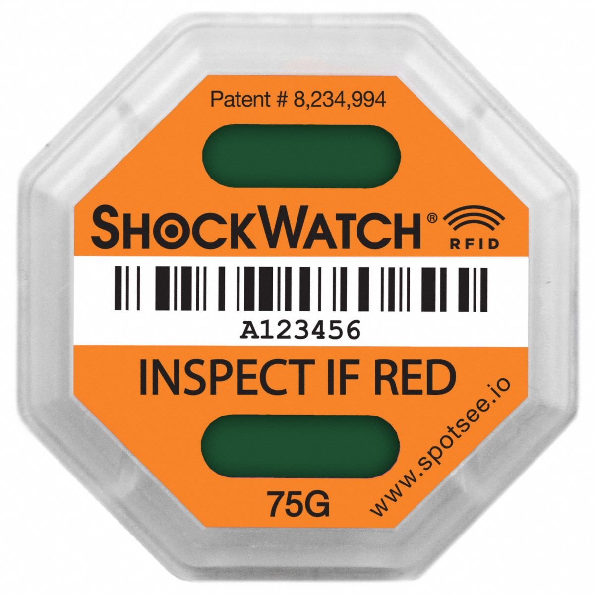 RFID Impact Tag: 1 11/16 in Label Wd, 1 11/16 in Label Ht, English, Not Resettable, 100 PK