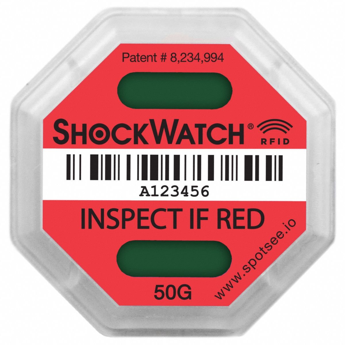 RFID Impact Tag: 1 11/16 in Label Wd, 1 11/16 in Label Ht, English, Not Resettable, 100 PK