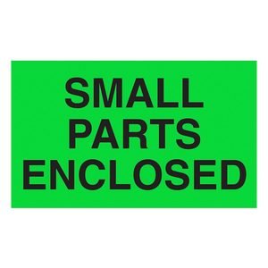 Instructional Handling Label: Small Parts Enclosed, 3 in x 5 in, Green, 50 Labels per Roll, 50 PK