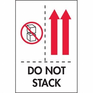Instructional Handling Label: Do Not Stack, 6 in x 4 in, White, 500 Labels per Roll, 500 PK