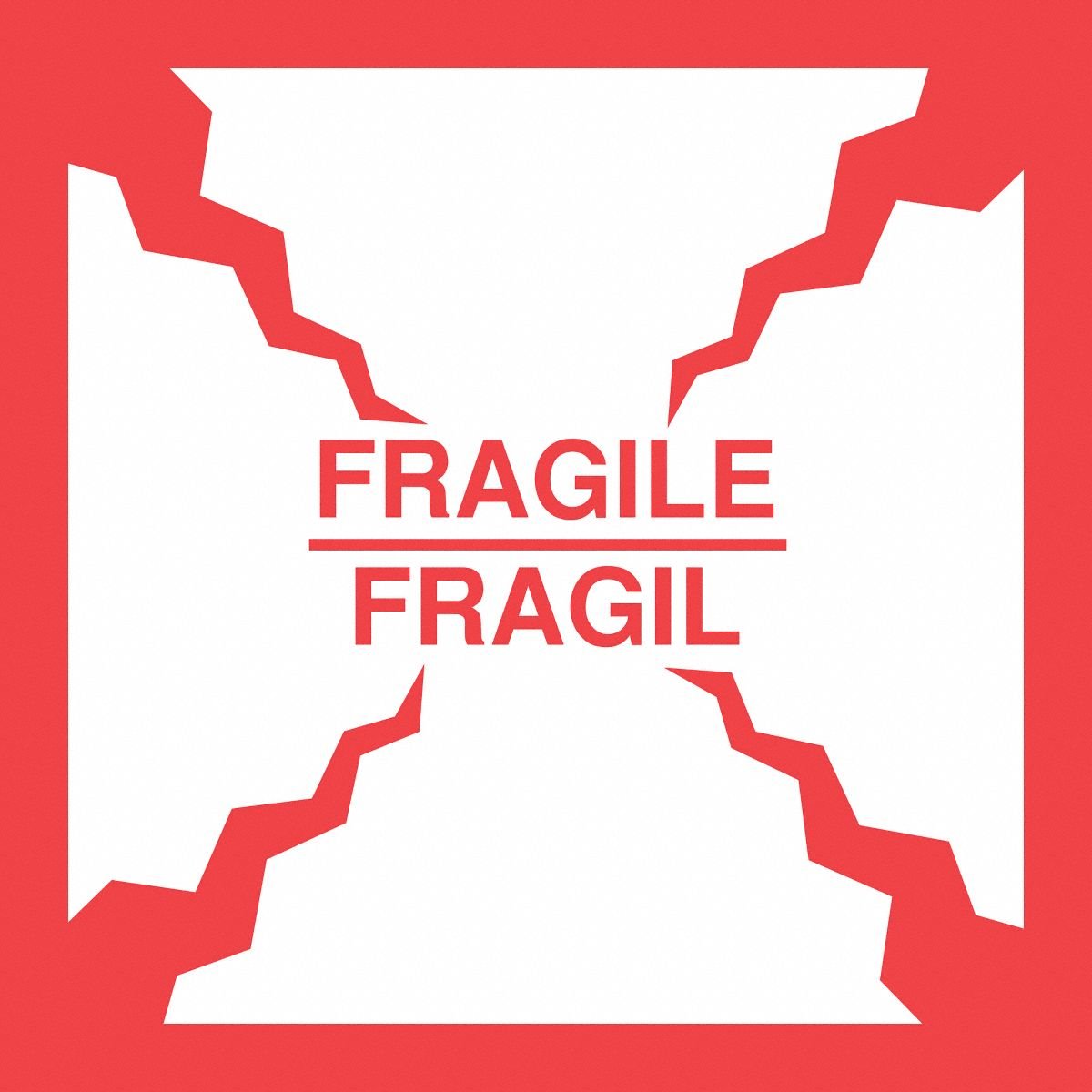 Instructional Handling Label: Fragile/Fragil, 4 in Label Wd, 4 in Label Ht, White, Fragile, 50 PK
