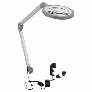 WALDMANN Round Magnifier Light: LED, 1.88x, 3.5 Diopter, 1,200 lm Max Brightness, 32.4 in Arm Reach