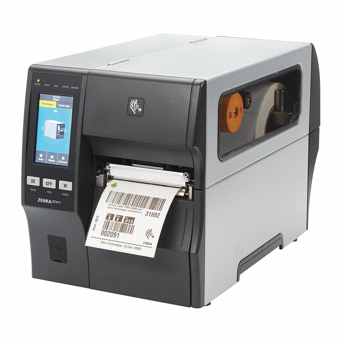 ZEBRA Industrial Printer: ZT400, 4.09 in Max. Print Wd, 14 in/sec, Peel Off Dispensing, Wired