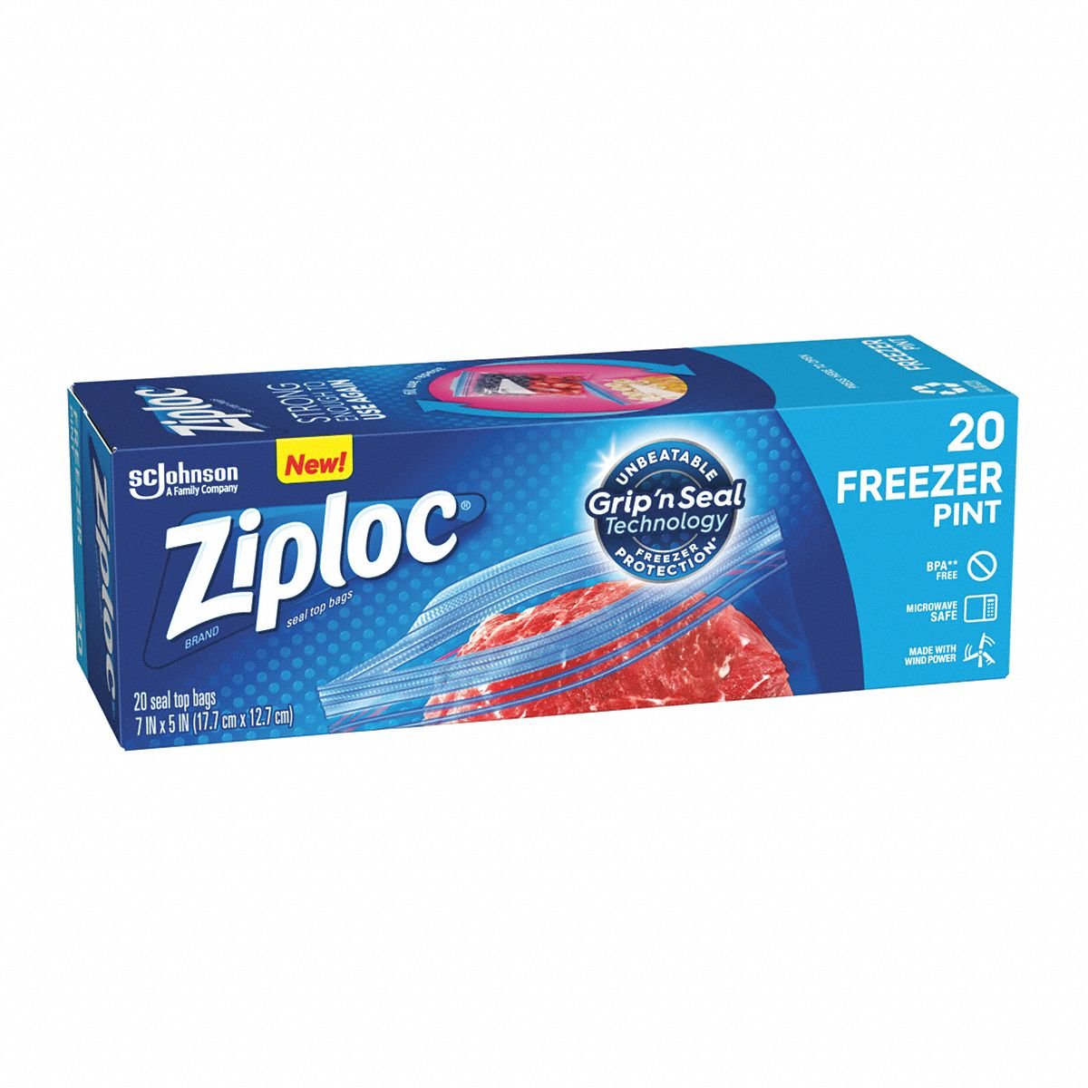 ZIPLOC Reclosable Bag: 2.7 mil Thick, 5 in Wd, 7 in Lg, Hang Hole Not Included, Flat Pack, 20 PK
